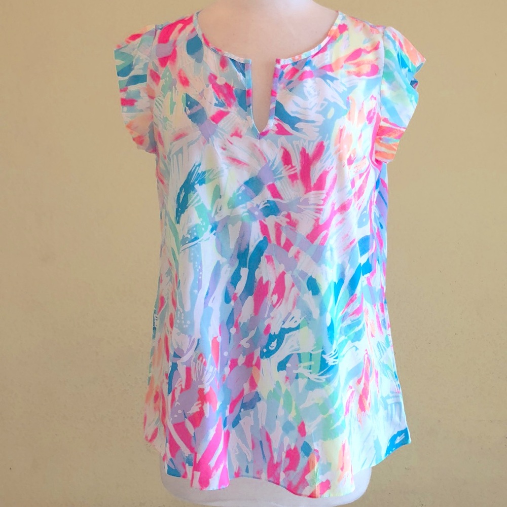 Lilly Pulitzer Cap-Sleeve Blouse, Size XS